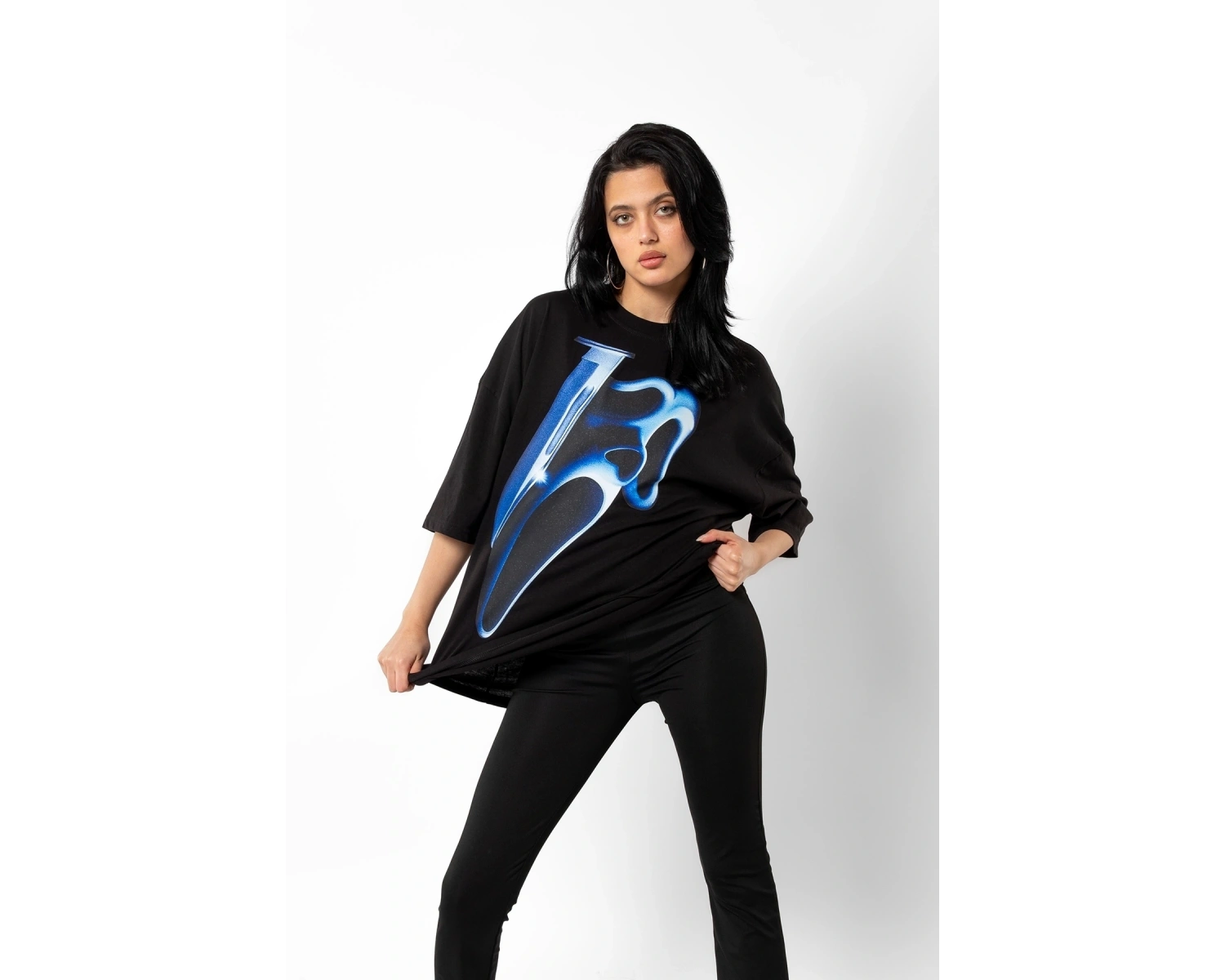 Mask Baskılı Beyaz Unisex Oversize