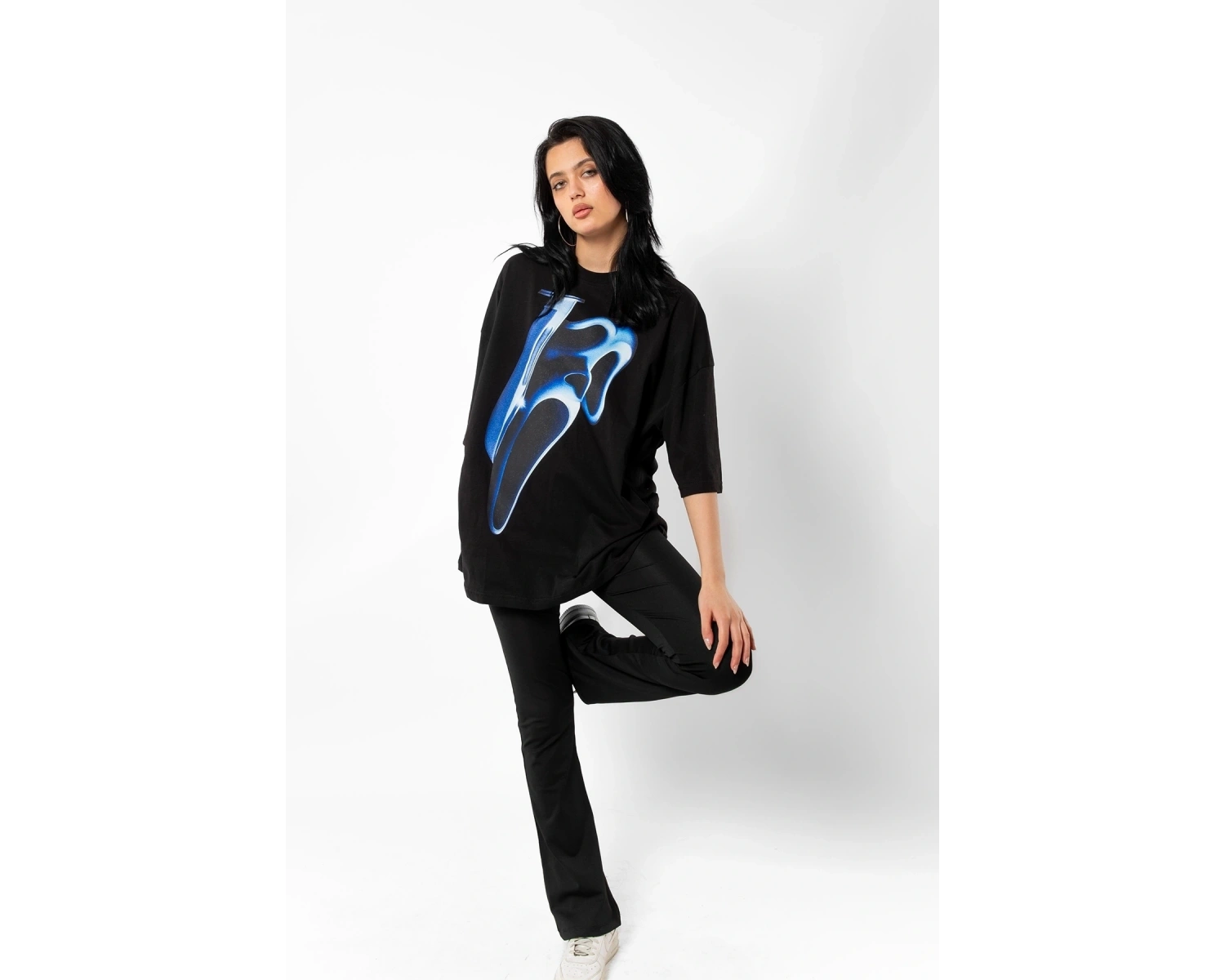 Mask Baskılı Beyaz Unisex Oversize