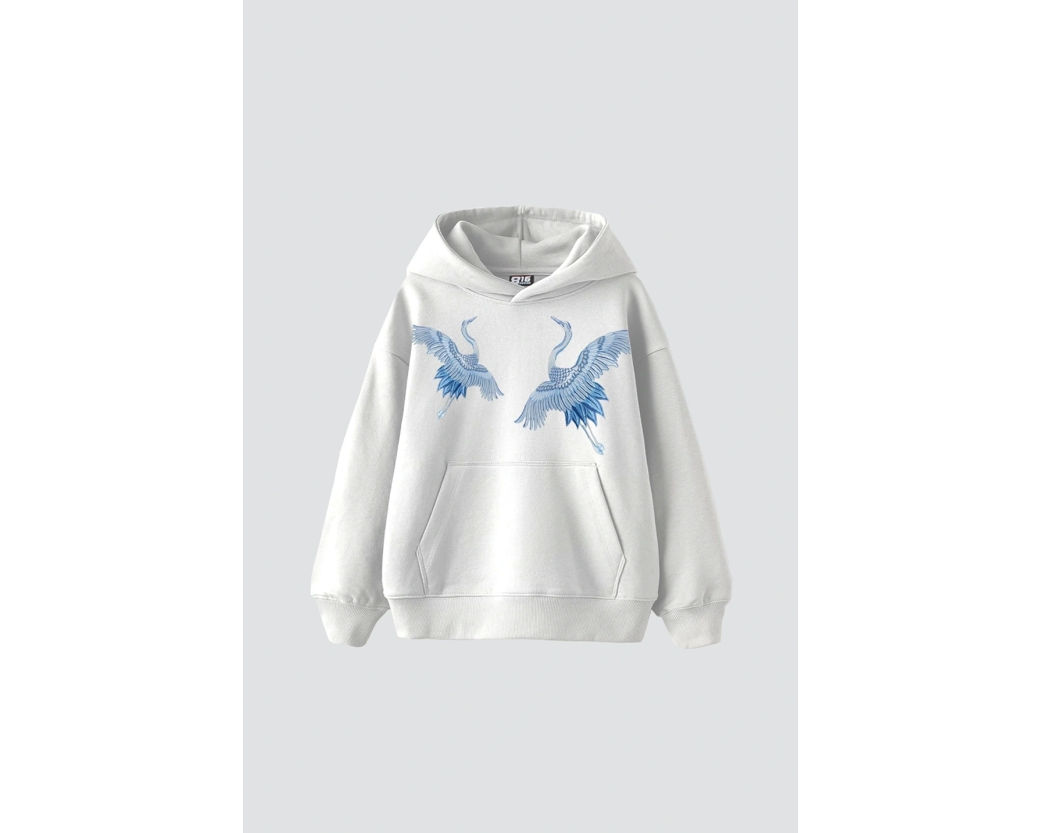 Mavi Turna Baskılı Oversize Unisex Premium Beyaz