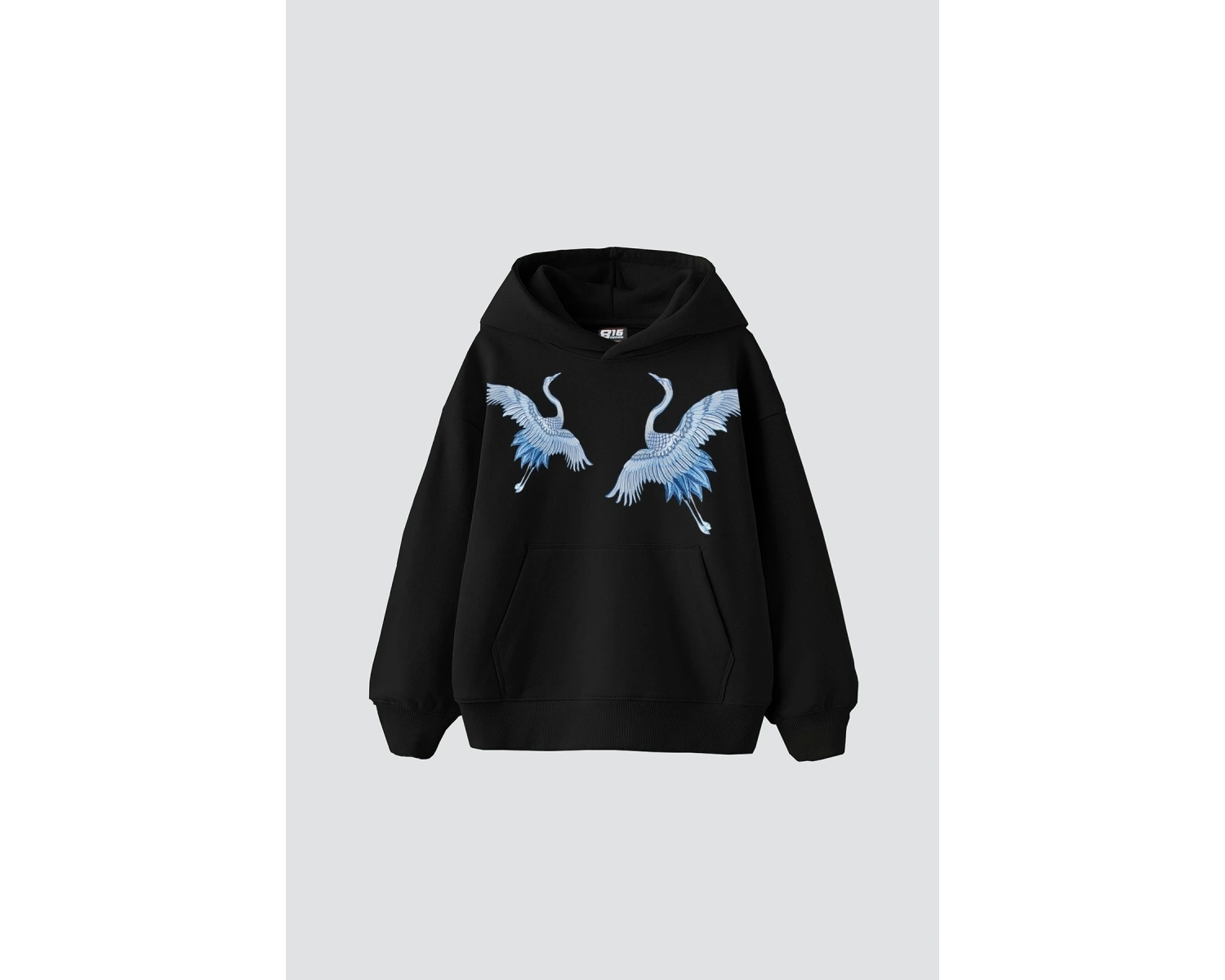 Mavi Turna Baskılı Oversize Unisex Premium Beyaz