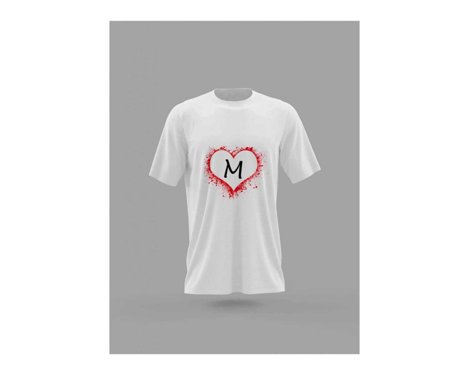 MAVİ Unisex M Harfi Kalp Baskılı T-shirt PNRMTSHRT1085