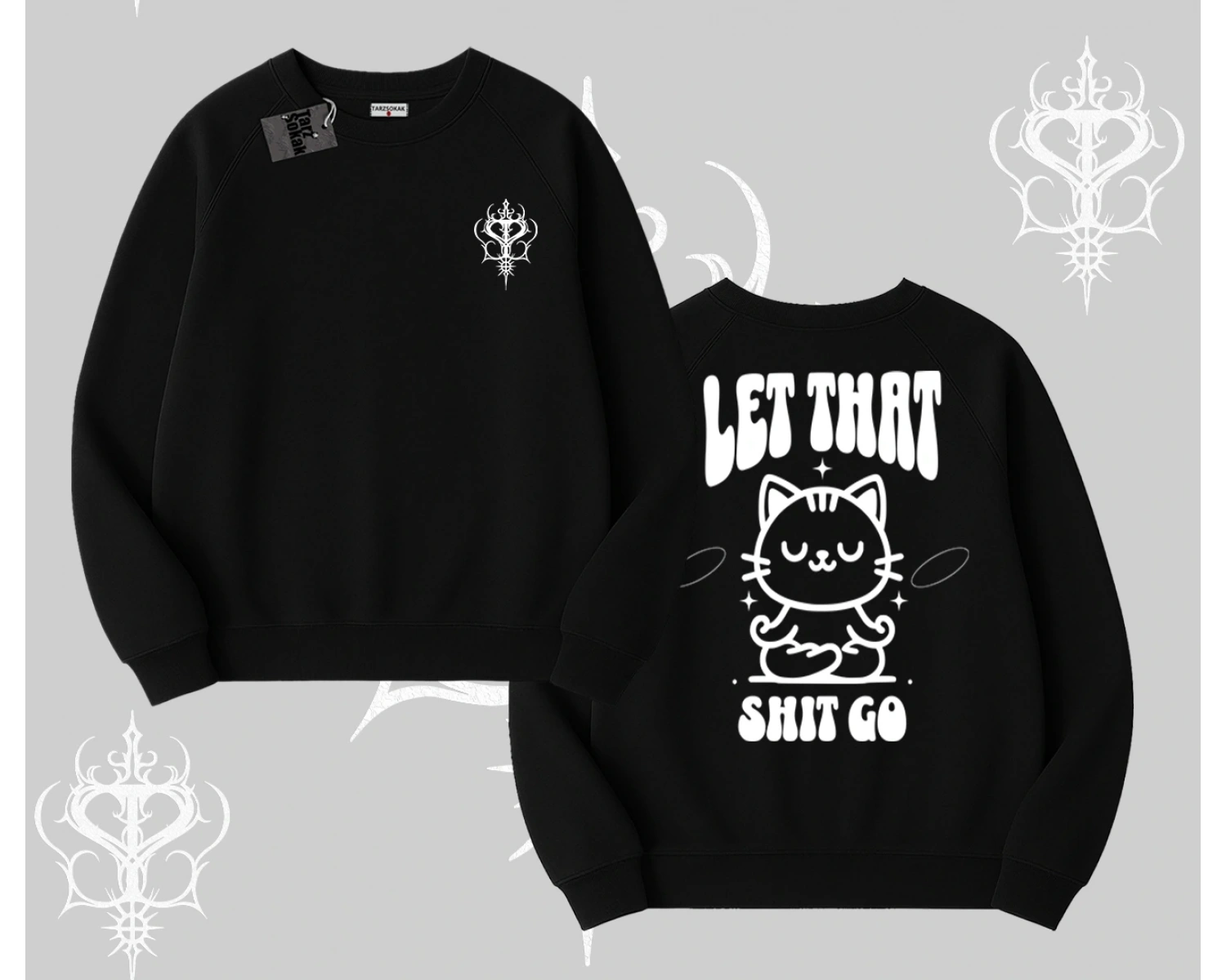 Meditasyon Yapan Kedi Baskılı Biskilet Sweatshirt