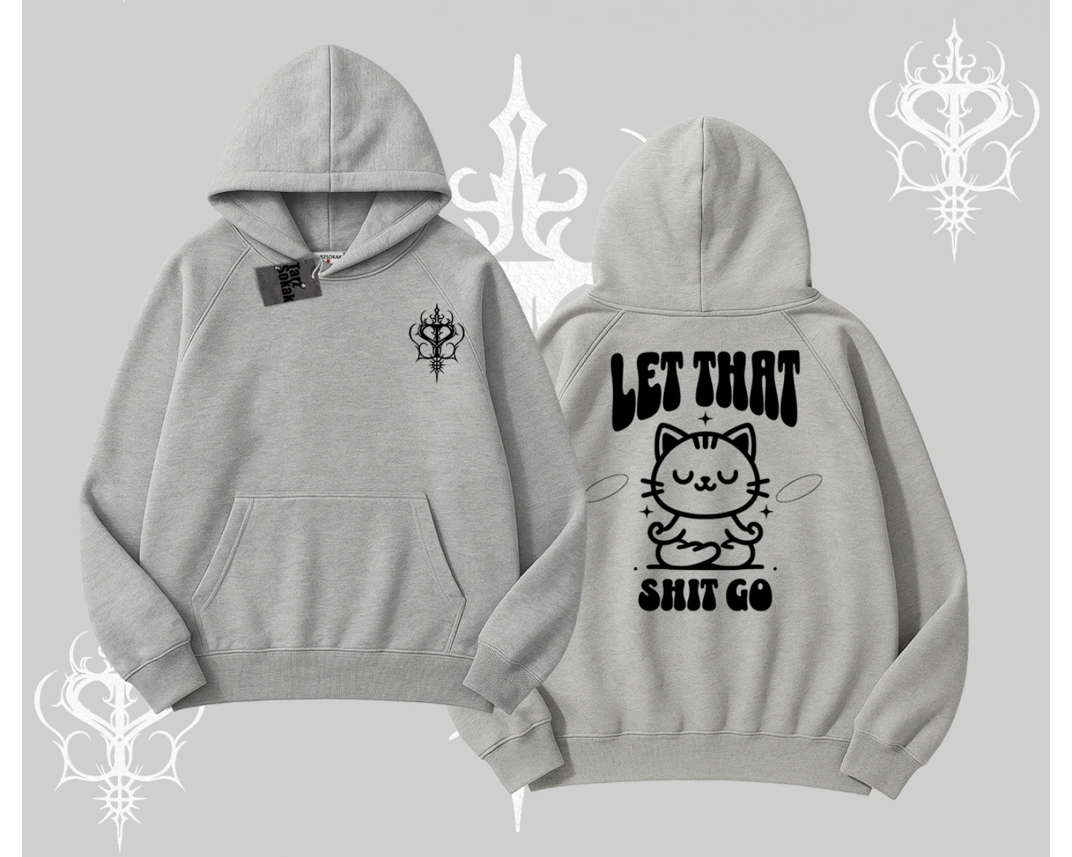 Meditasyon Yapan Kedi Baskılı Kapşonlu Sweatshirt