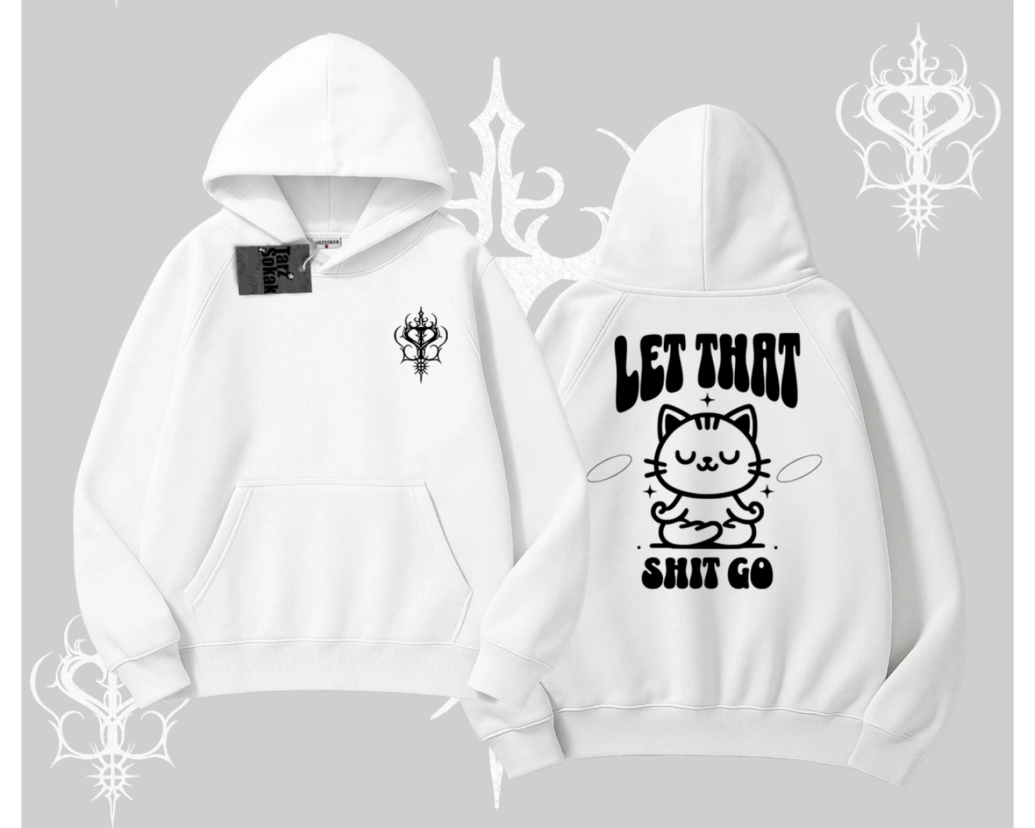 Meditasyon Yapan Kedi Baskılı Kapşonlu Sweatshirt