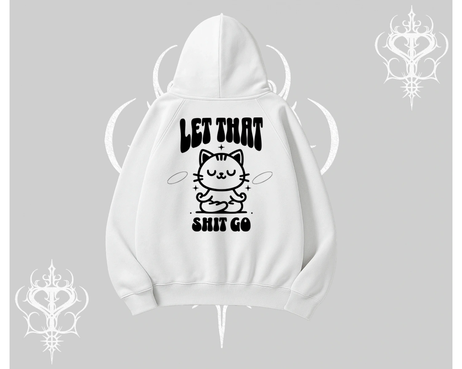 Meditasyon Yapan Kedi Baskılı Kapşonlu Sweatshirt