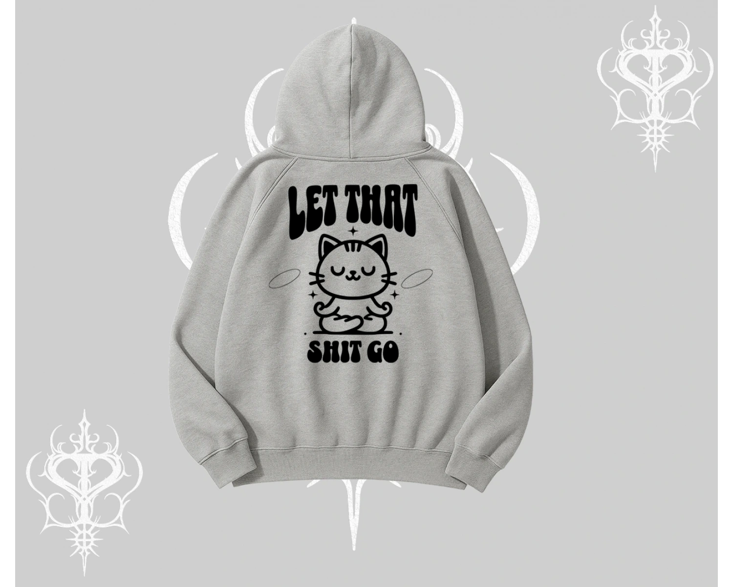 Meditasyon Yapan Kedi Baskılı Kapşonlu Sweatshirt