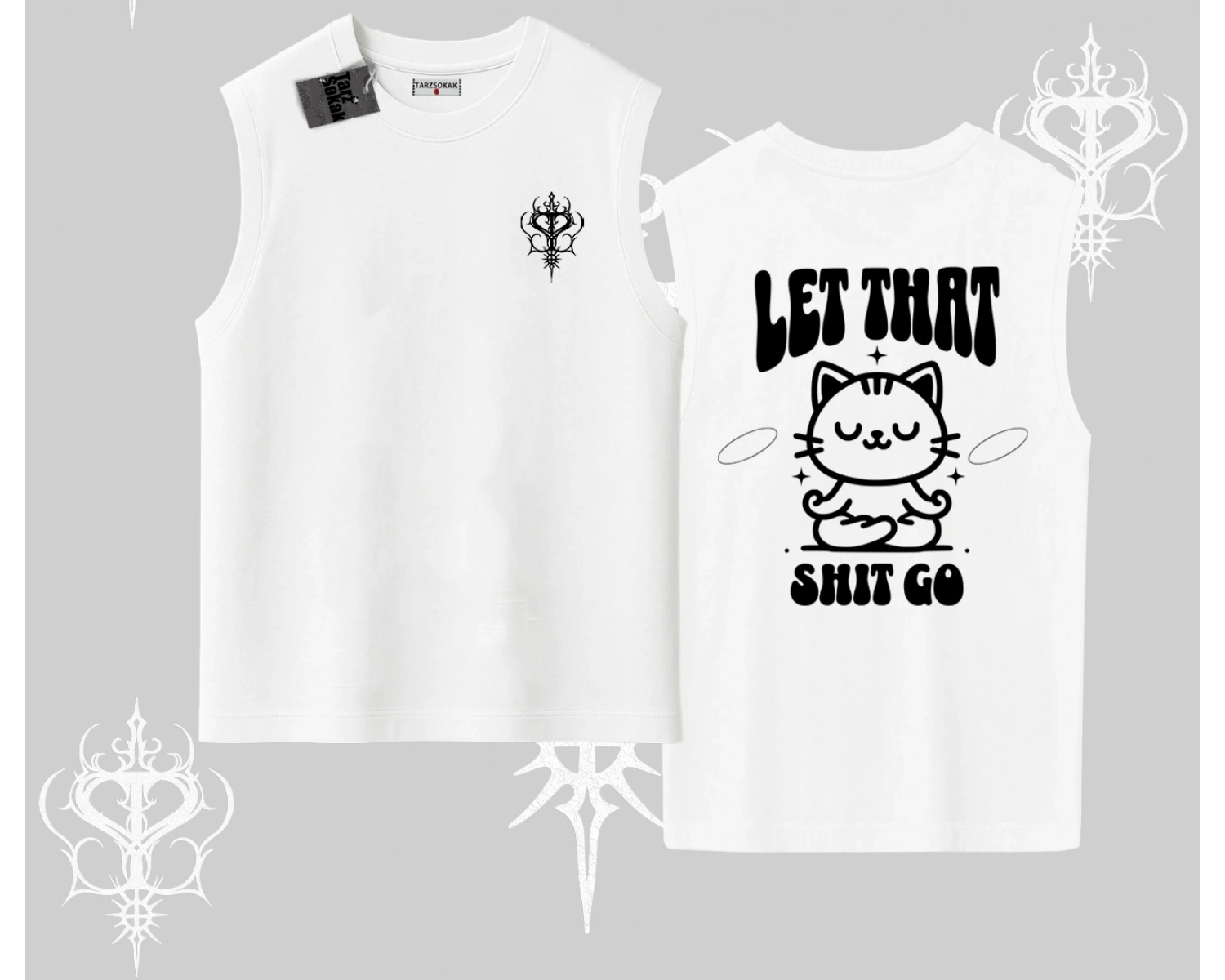 Meditasyon Yapan Kedi Baskılı Kolsuz Tshirt