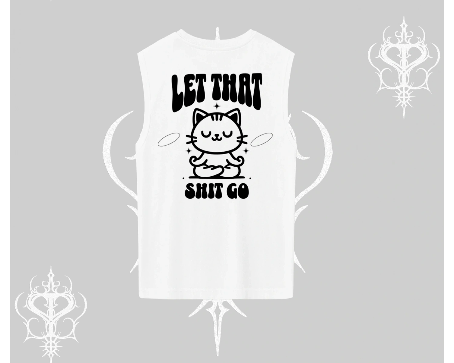 Meditasyon Yapan Kedi Baskılı Kolsuz Tshirt