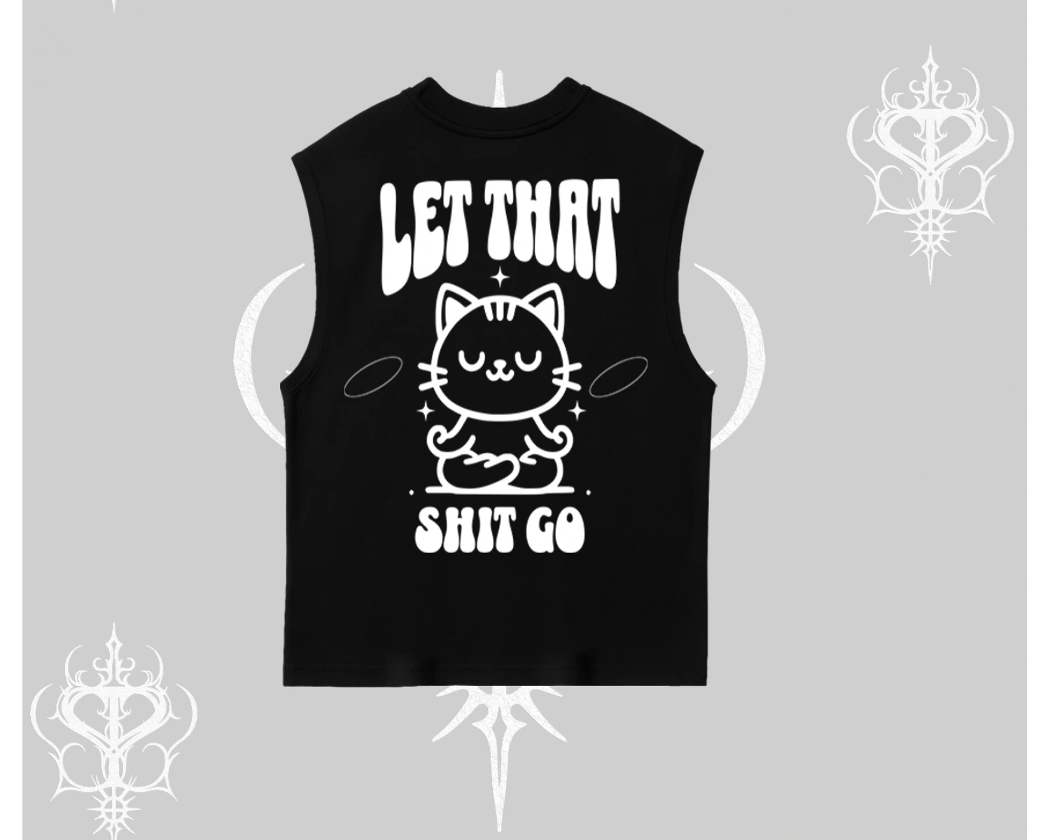 Meditasyon Yapan Kedi Baskılı Kolsuz Tshirt