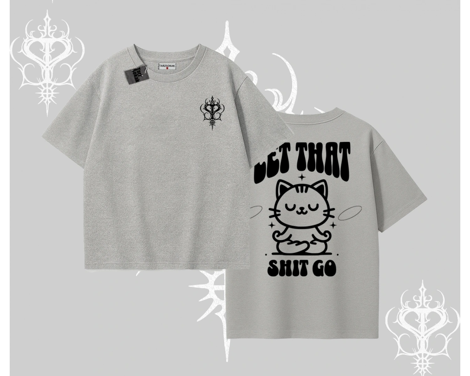 Meditasyon Yapan Kedi Baskılı Oversize Tshirt