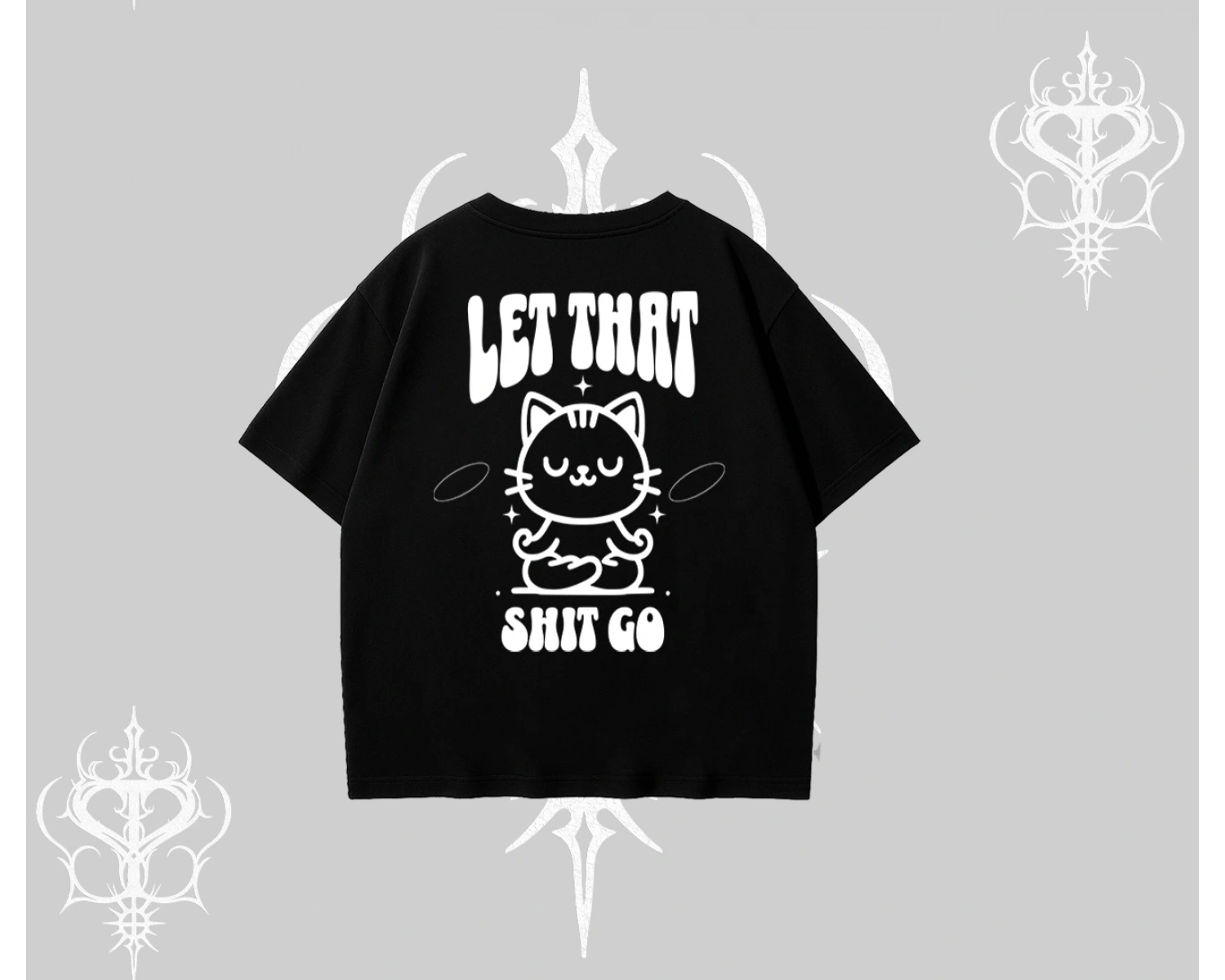 Meditasyon Yapan Kedi Baskılı Oversize Tshirt