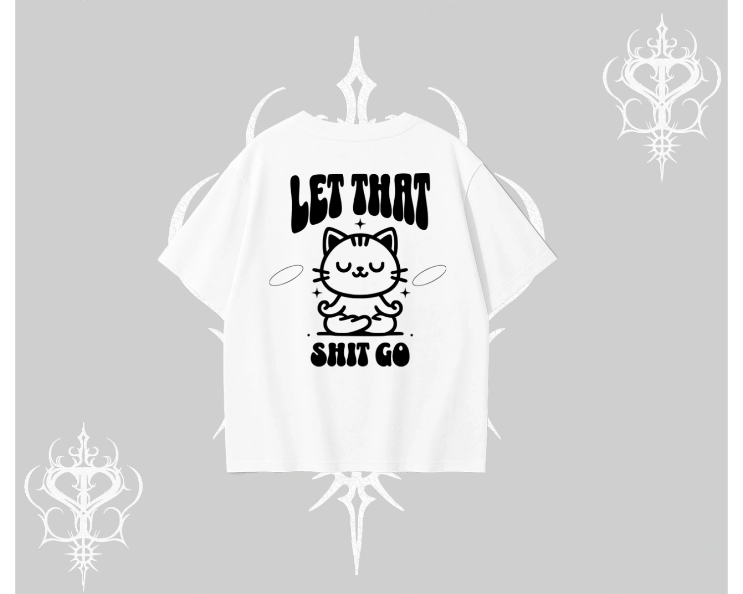 Meditasyon Yapan Kedi Baskılı Oversize Tshirt