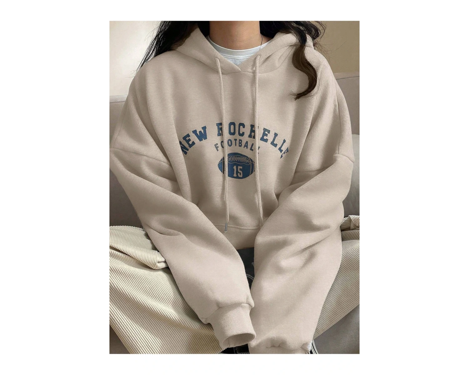 Mektup Grafik Damla Omuz İpli Kapüşonlu Üst Bej