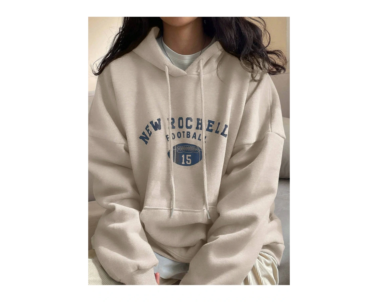 Mektup Grafik Damla Omuz İpli Kapüşonlu Üst Bej