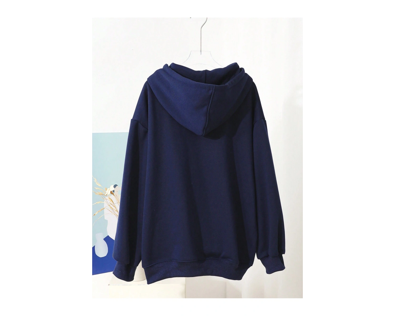 Mektup Grafik Damla Omuz Kanguru Cep İpli Hoodie Tee Olmadan MAVİRENK