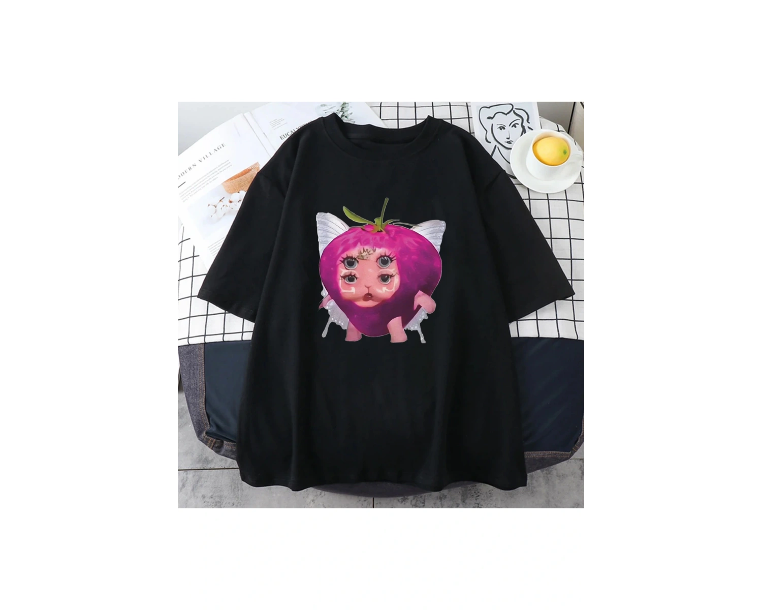 Melanie Martinez çilek sevimli grafik T shirt yeni erkek kadıns Kawaii gevşek giysiler kısa