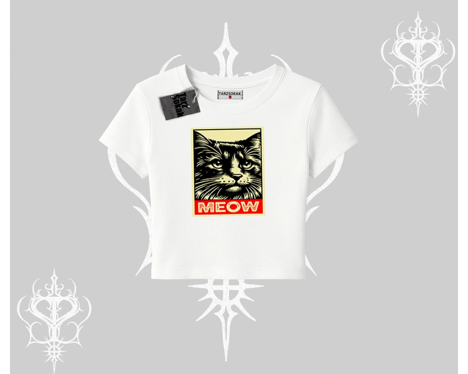 Meow Yazılı Kedi Portre Baskılı Babby Tee Tshirt