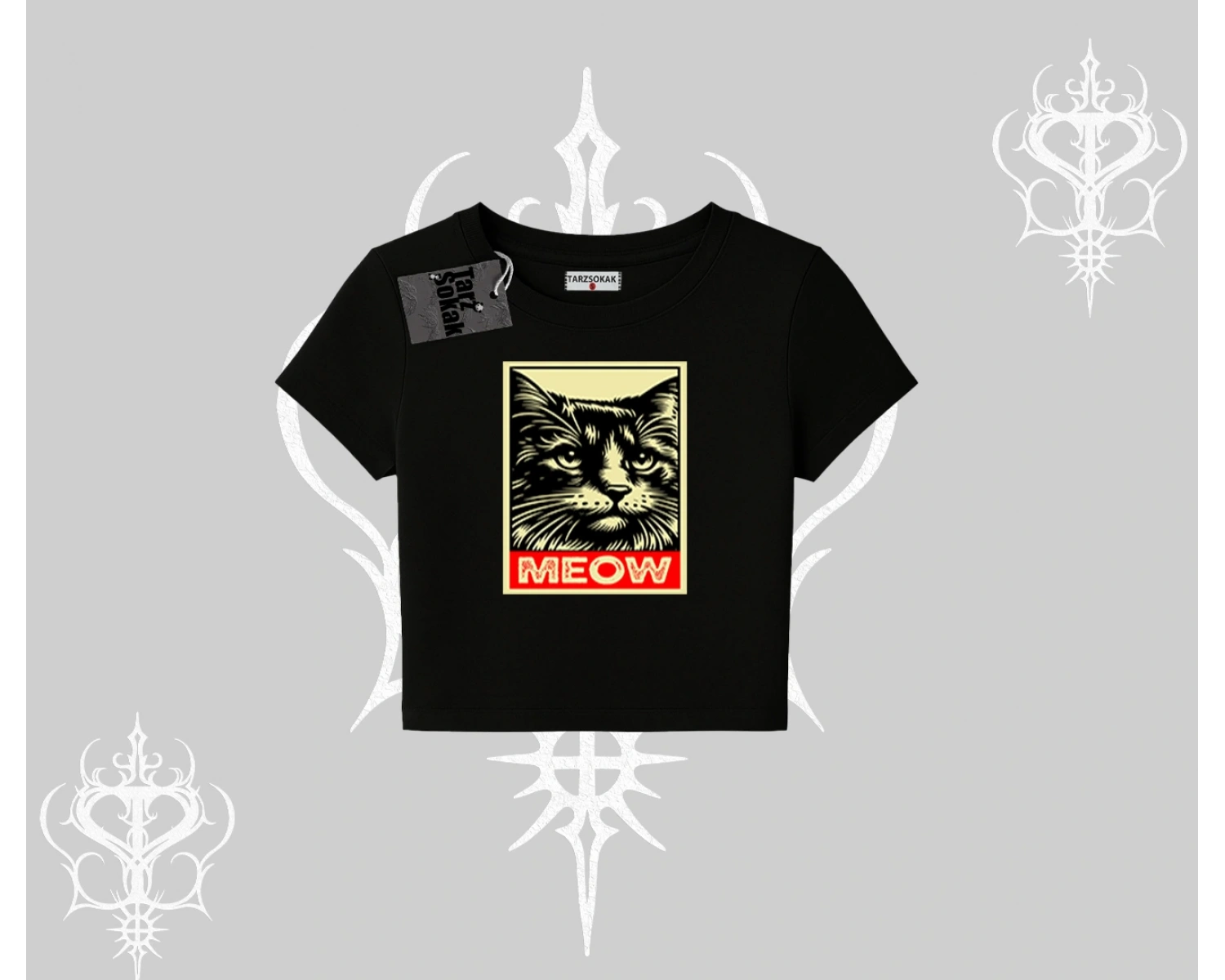 Meow Yazılı Kedi Portre Baskılı Babby Tee Tshirt