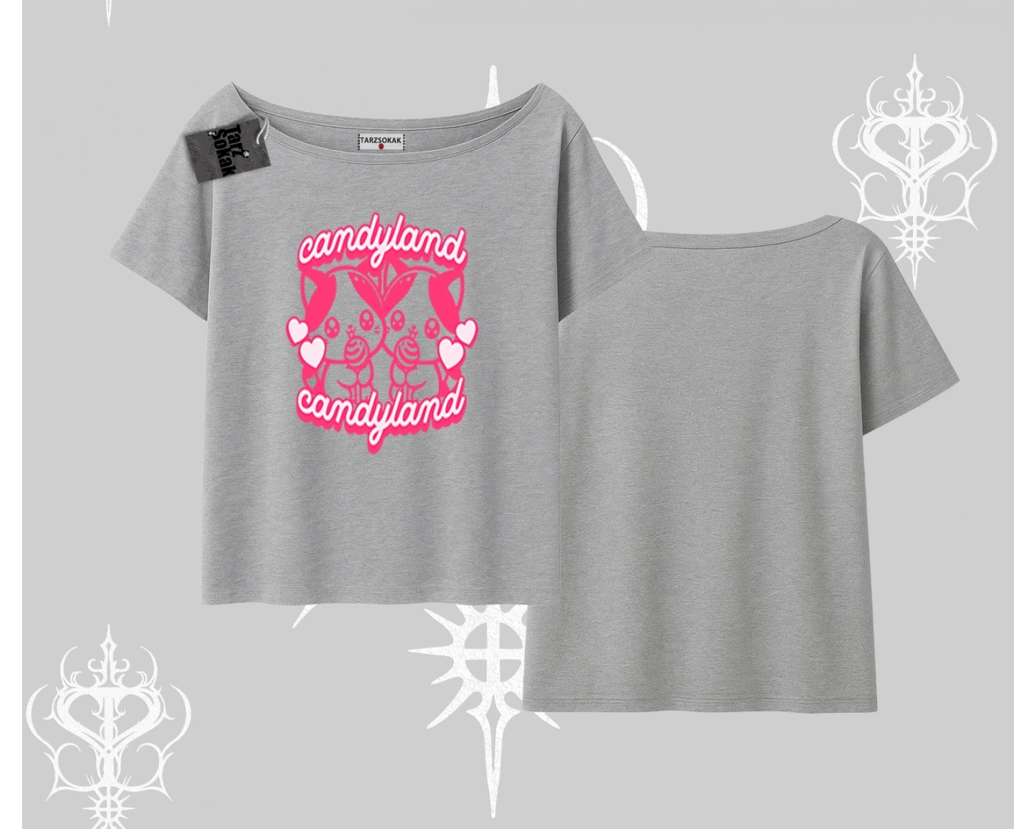 Meow Yazılı Kedi Portre Baskılı Kayık Yaka Tshirt