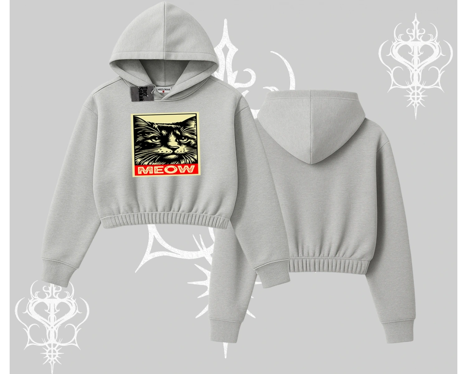 Meow Yazılı Kedi Portre Baskılı Kolsuz Tshirt