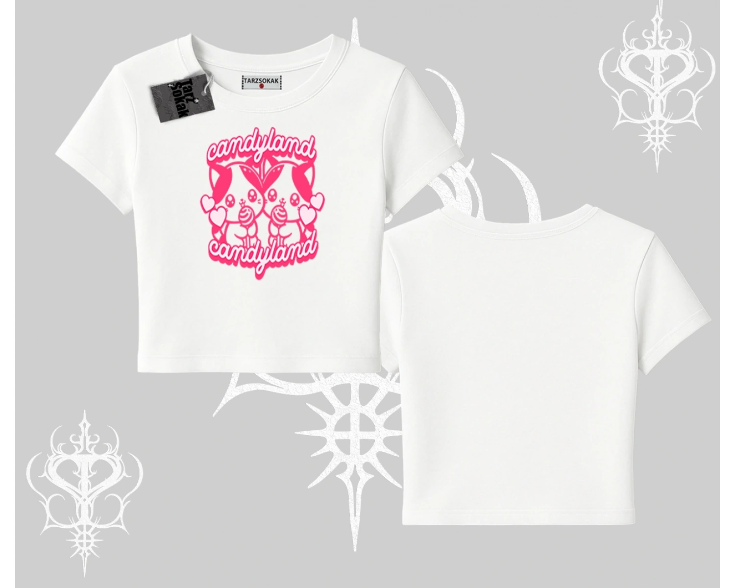 Meow Yazılı Kedi Portre Baskılı Oversize Crop Tshirt