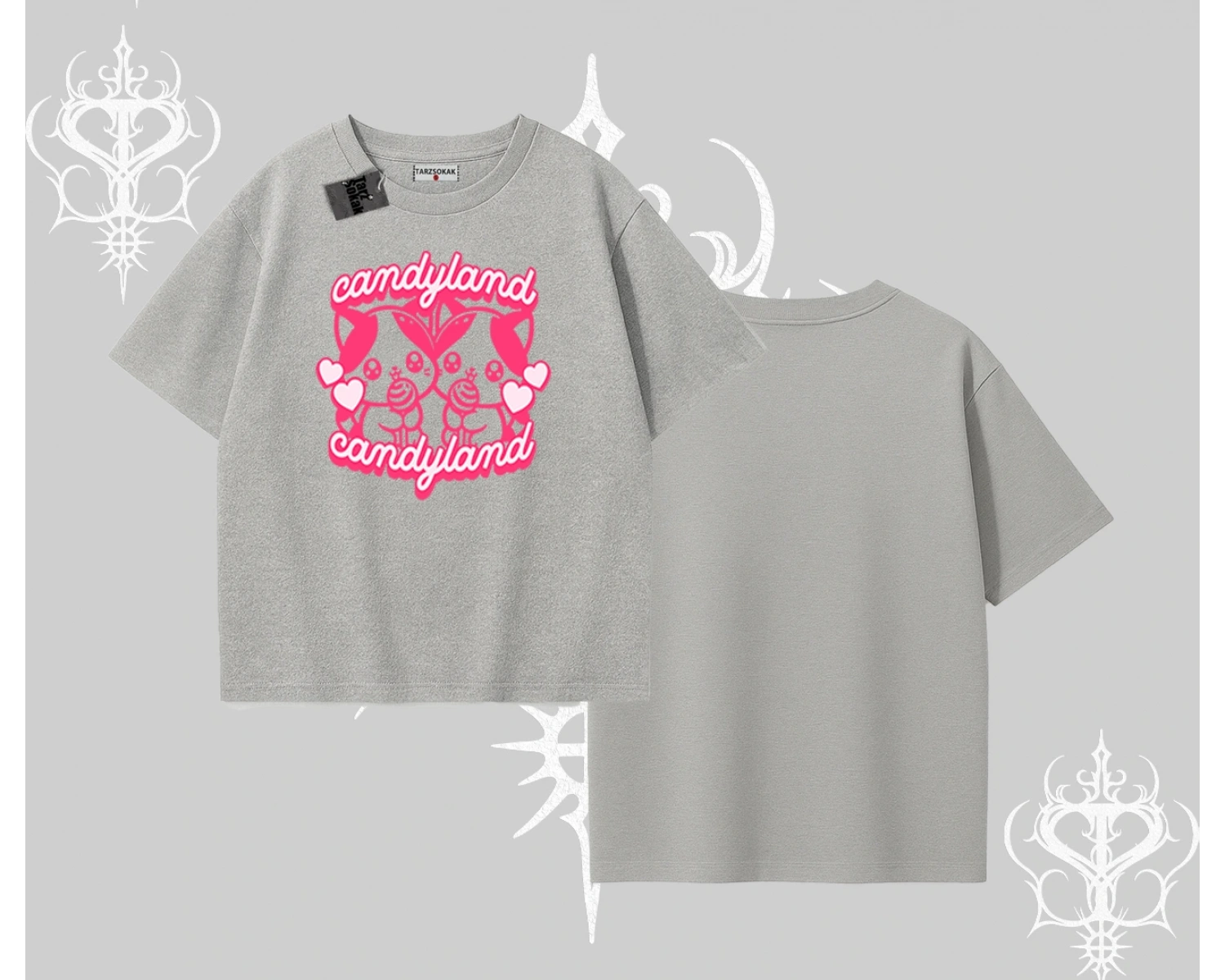 Meow Yazılı Kedi Portre Baskılı Oversize Tshirt