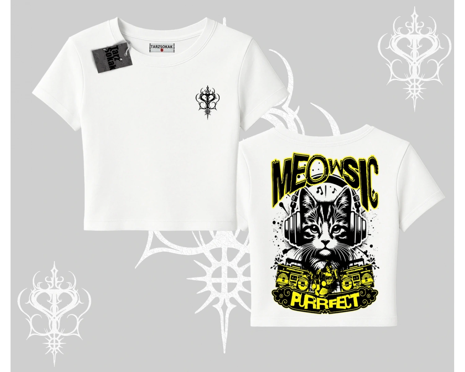 Meowsic Purrfect Kedi Arka Baskılı Babby Tee Tshirt