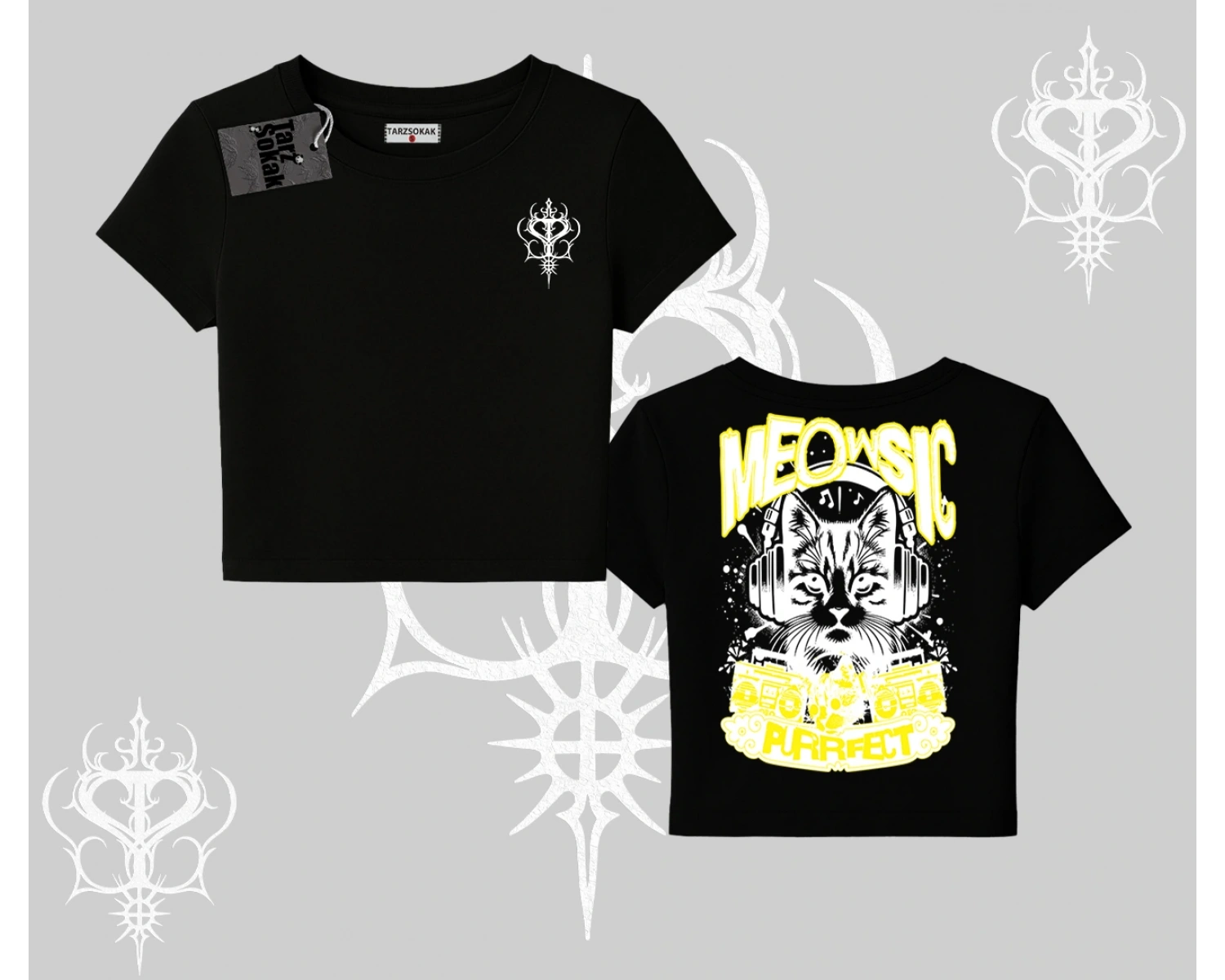 Meowsic Purrfect Kedi Arka Baskılı Babby Tee Tshirt