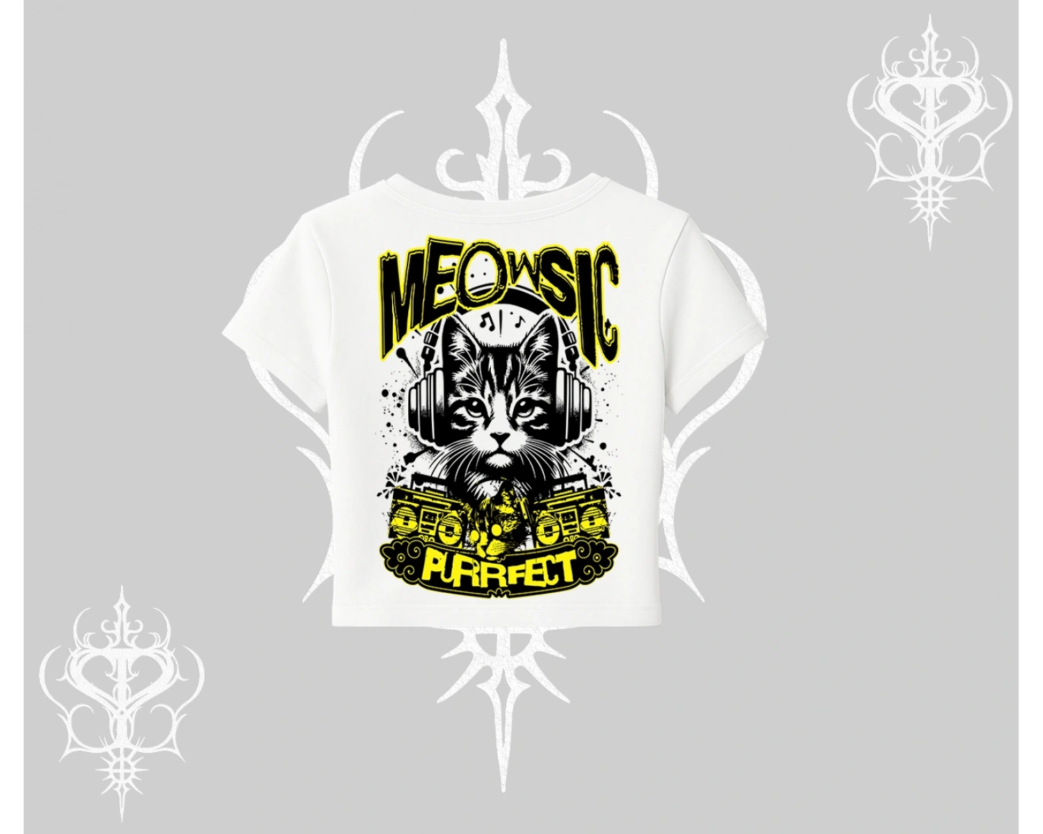Meowsic Purrfect Kedi Arka Baskılı Babby Tee Tshirt