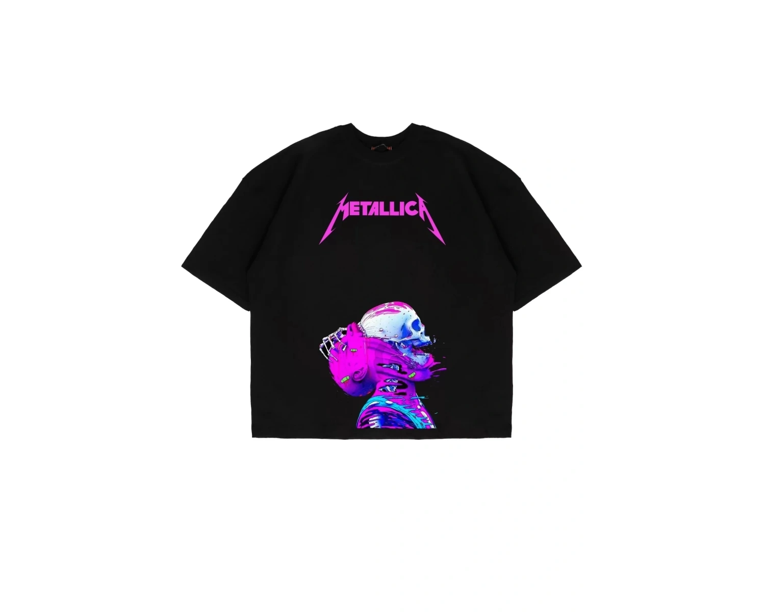 Metallica Neon Pembe Baskılı Beyaz Unisex Oversize