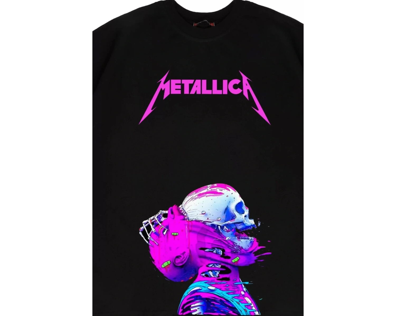 Metallica Neon Pembe Baskılı Beyaz Unisex Oversize