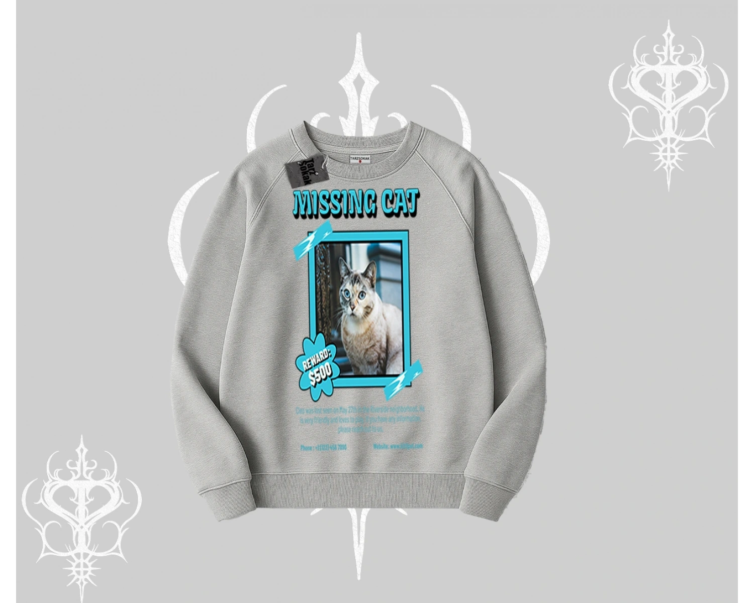 Missing Cat Baskılı Biskilet Sweatshirt