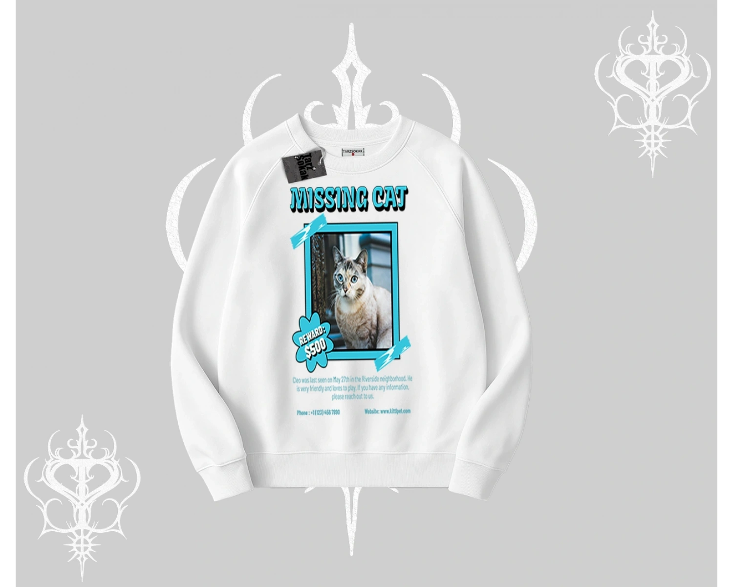 Missing Cat Baskılı Biskilet Sweatshirt