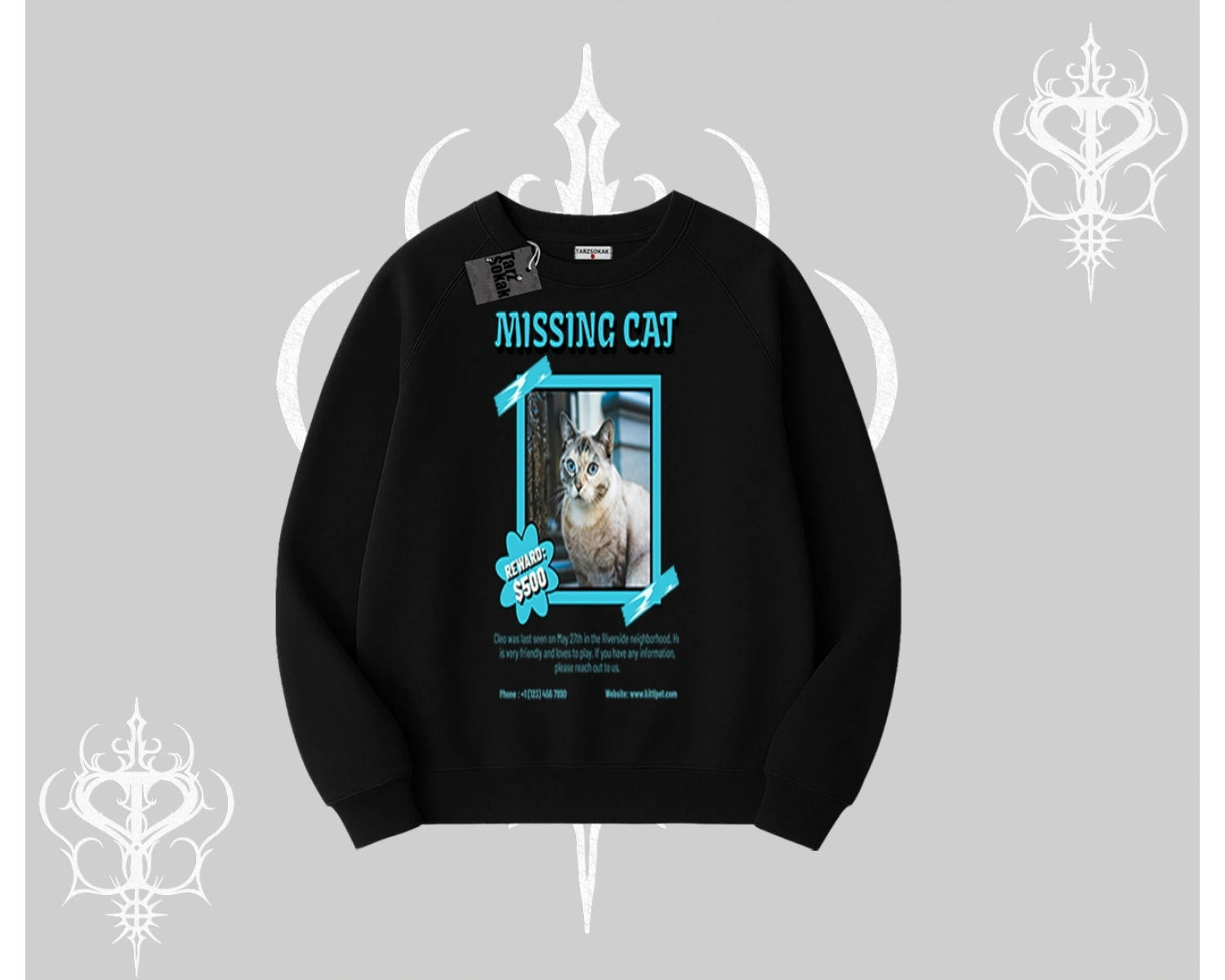Missing Cat Baskılı Biskilet Sweatshirt