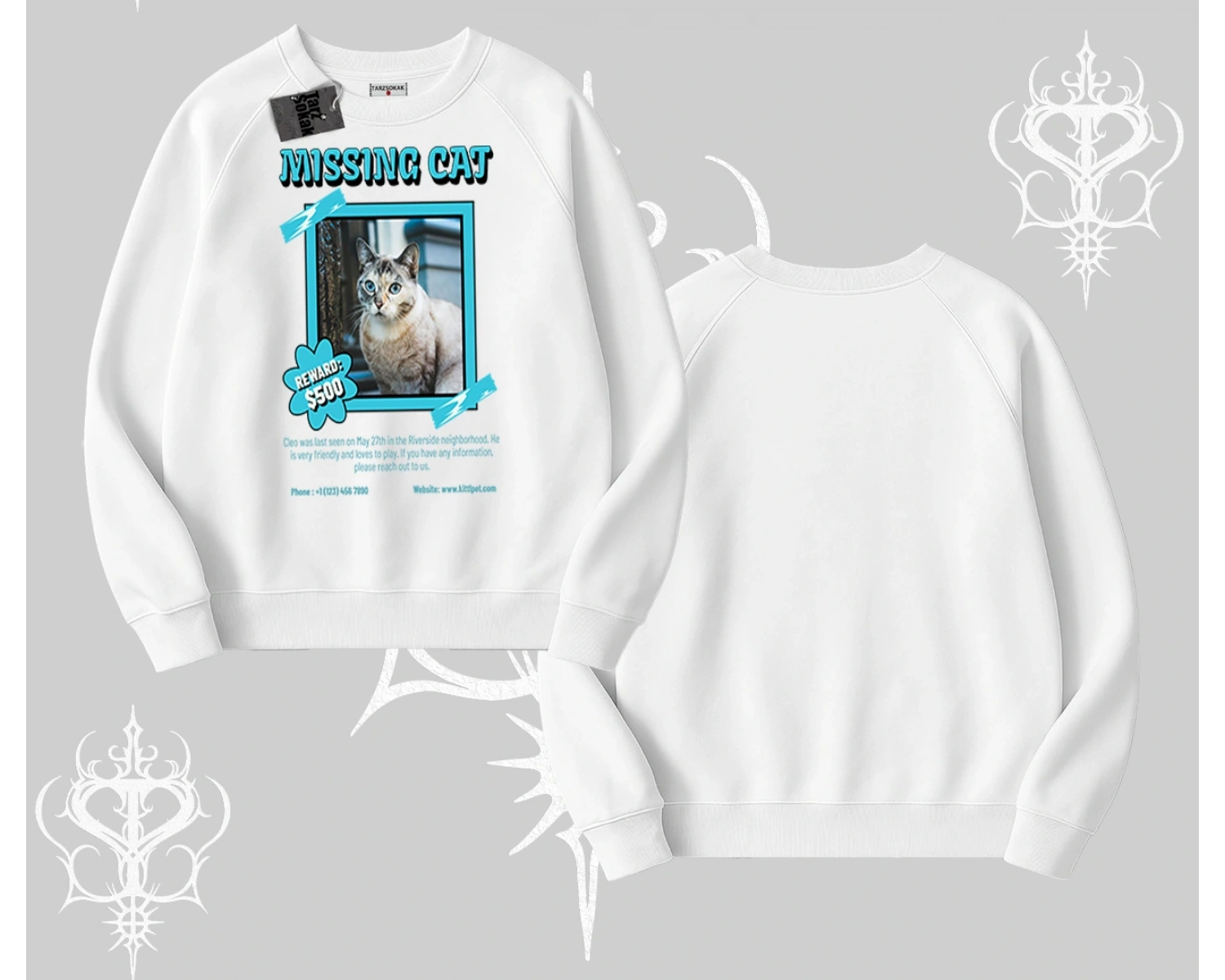 Missing Cat Baskılı Biskilet Sweatshirt