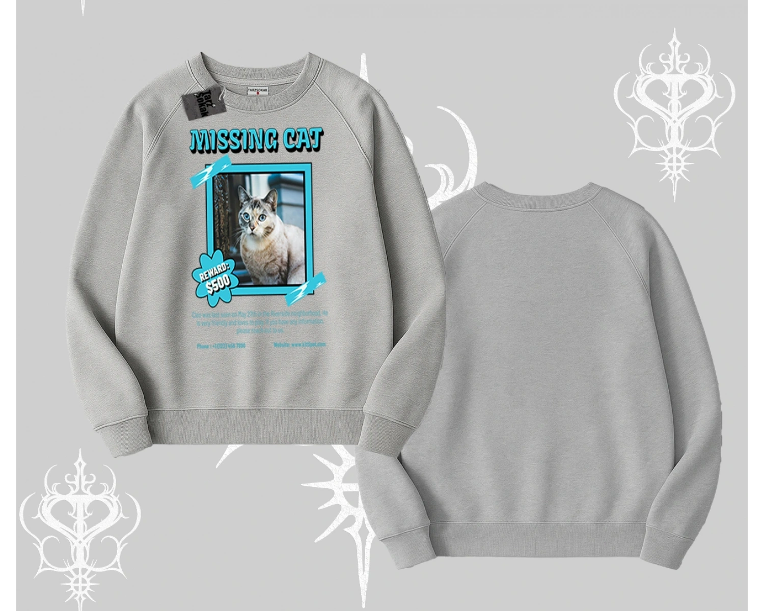 Missing Cat Baskılı Biskilet Sweatshirt