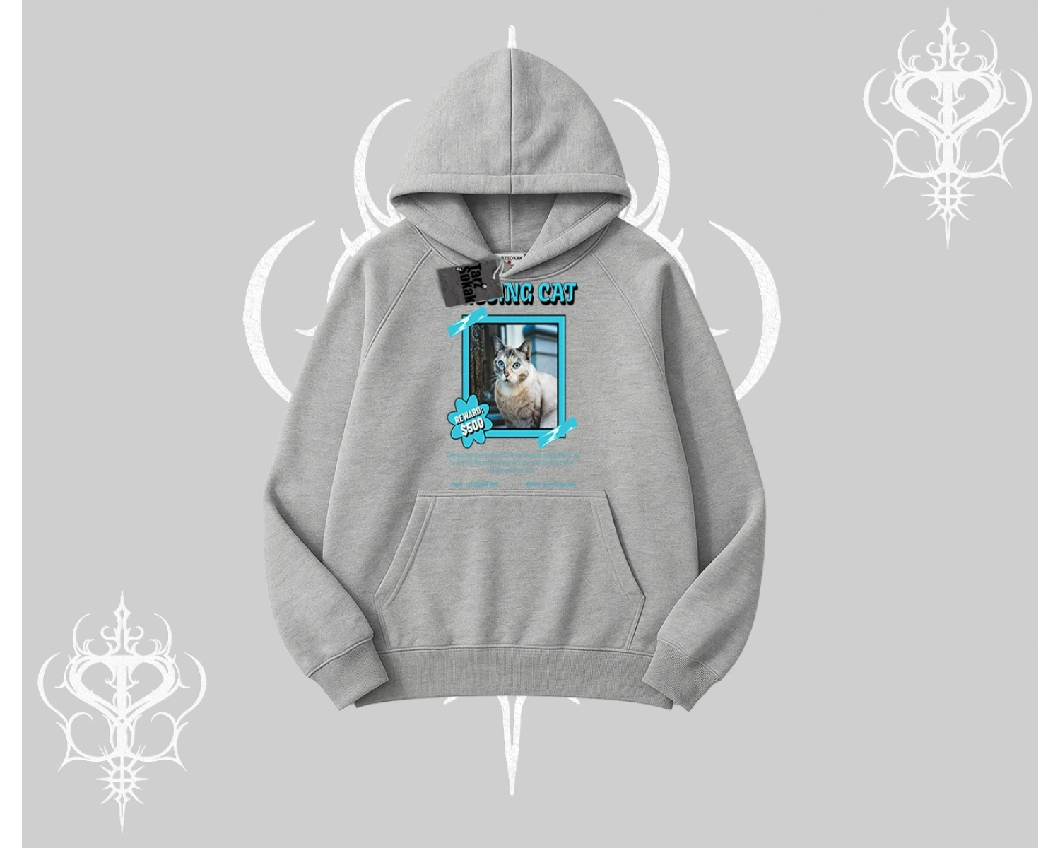 Missing Cat Baskılı Kapşonlu Sweatshirt