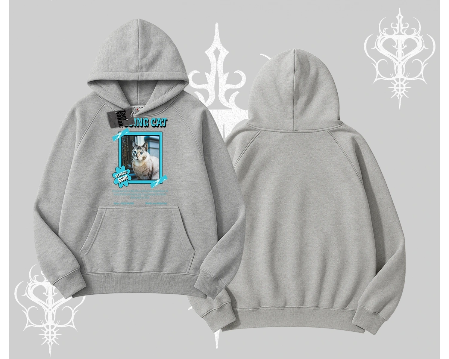 Missing Cat Baskılı Kapşonlu Sweatshirt