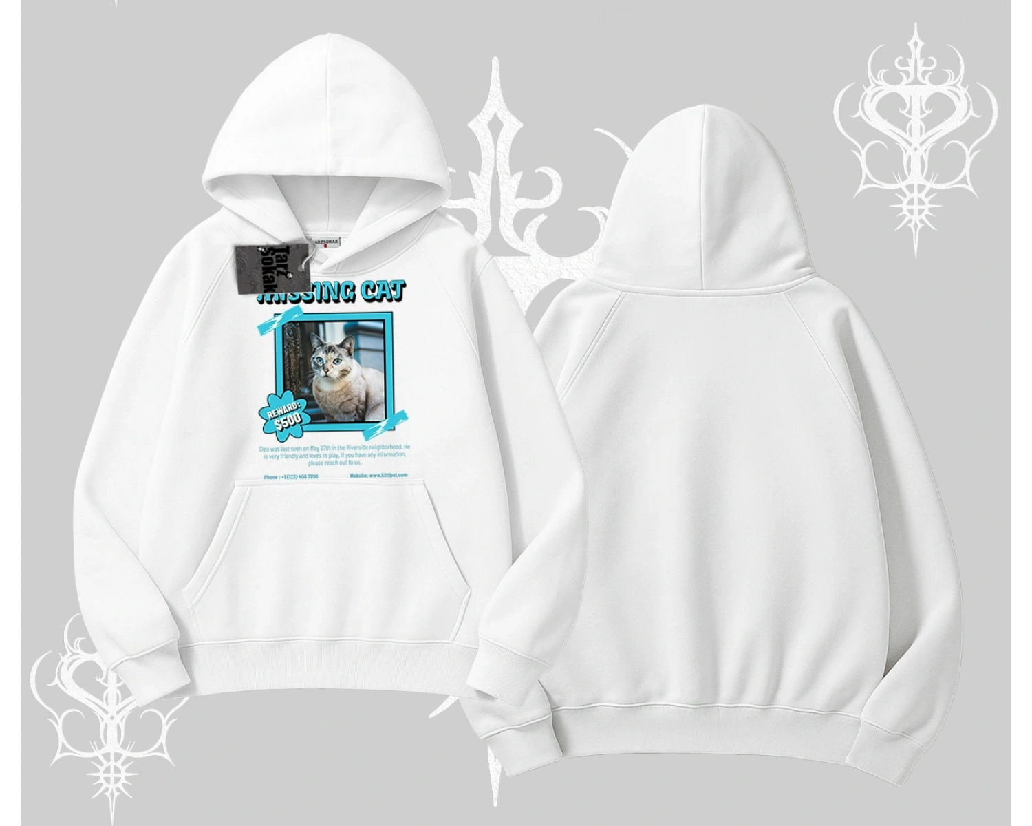 Missing Cat Baskılı Kapşonlu Sweatshirt