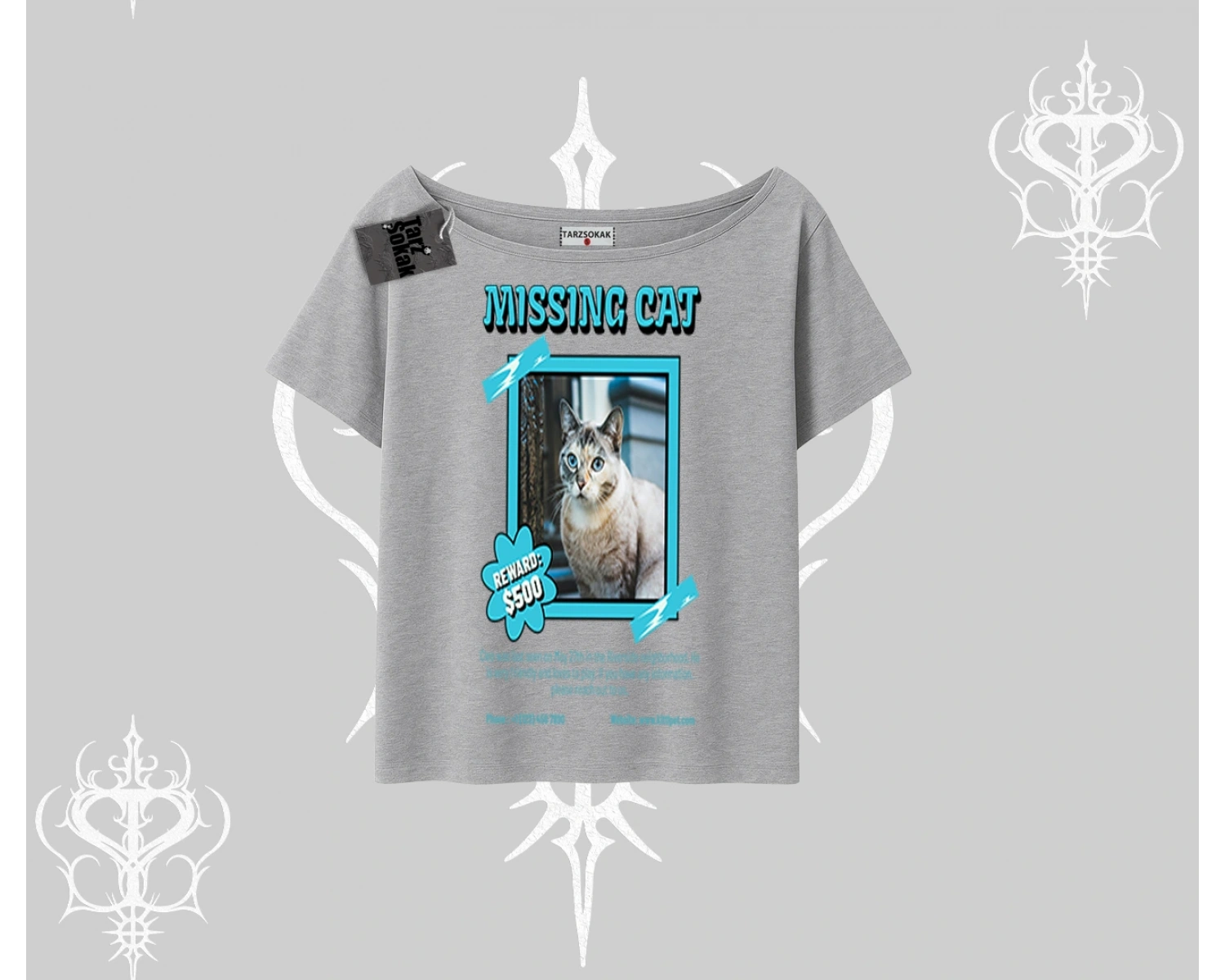 Missing Cat Baskılı Kayık Yaka Tshirt