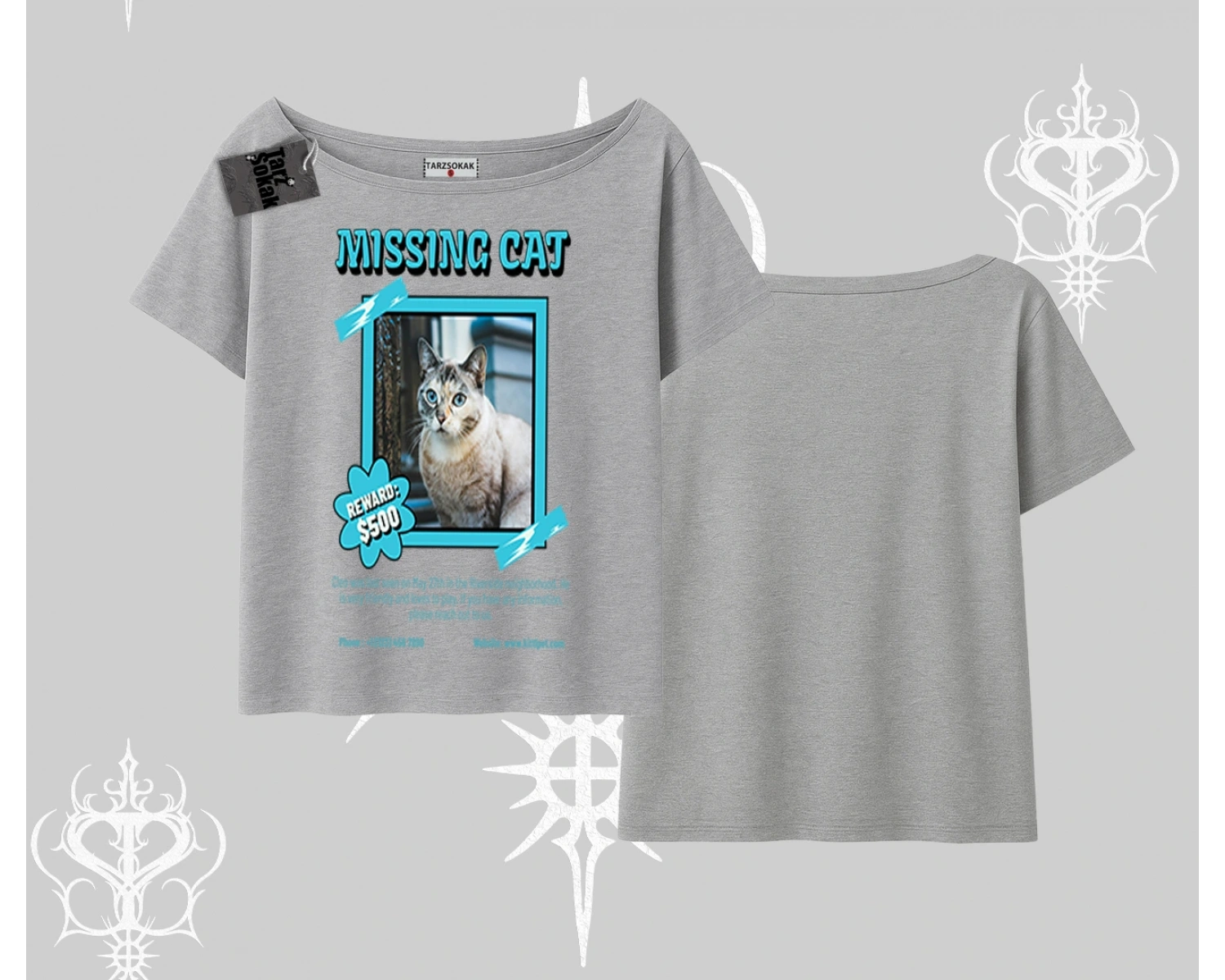 Missing Cat Baskılı Kayık Yaka Tshirt