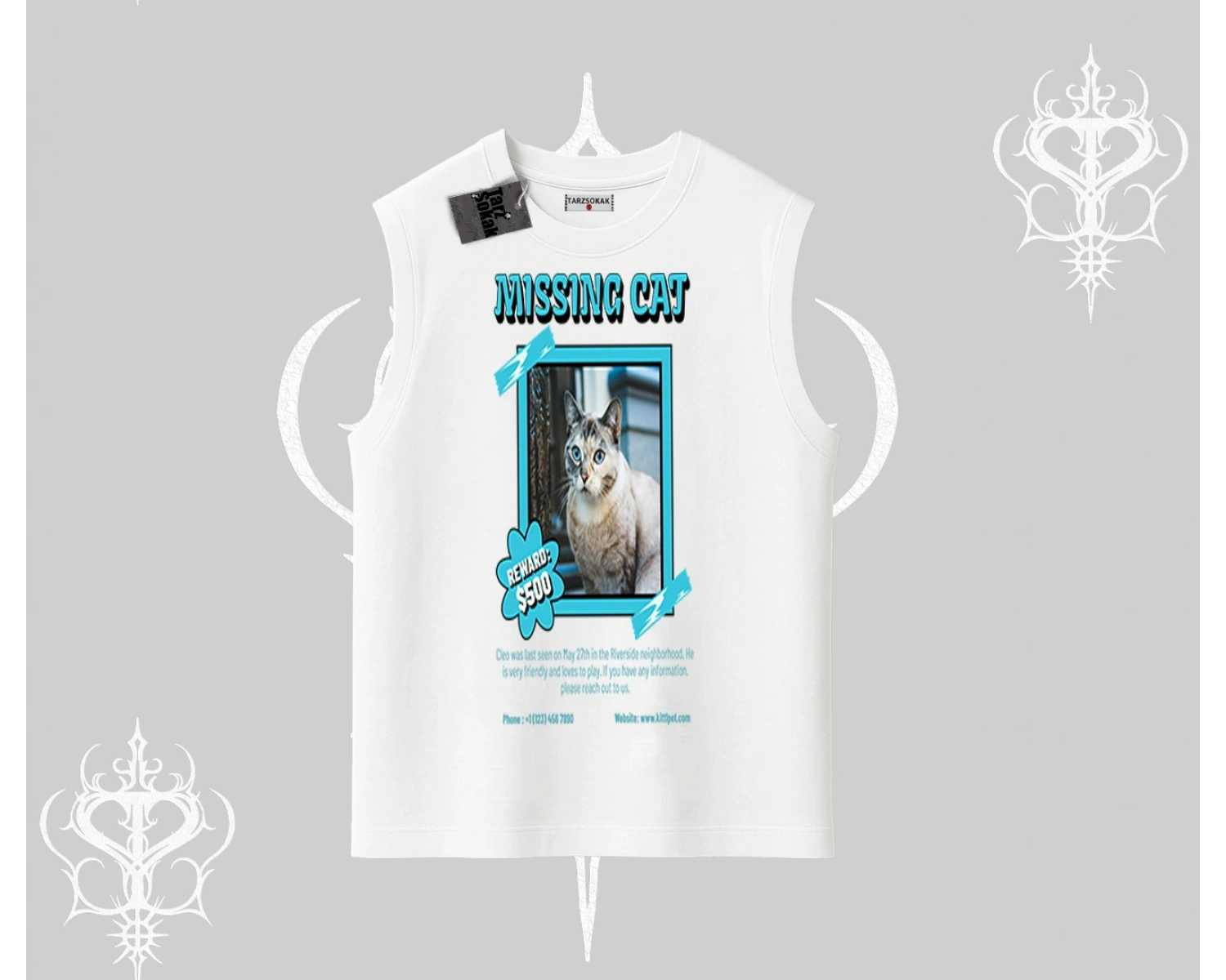 Missing Cat Baskılı Kolsuz Tshirt