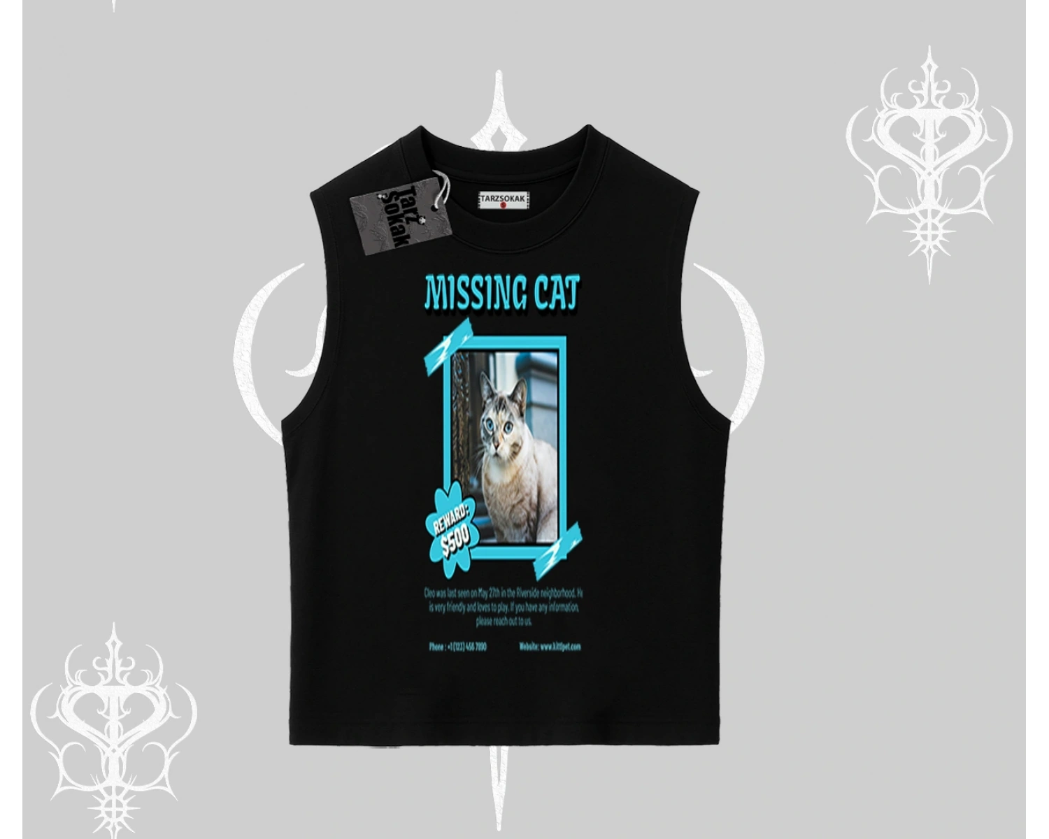 Missing Cat Baskılı Kolsuz Tshirt
