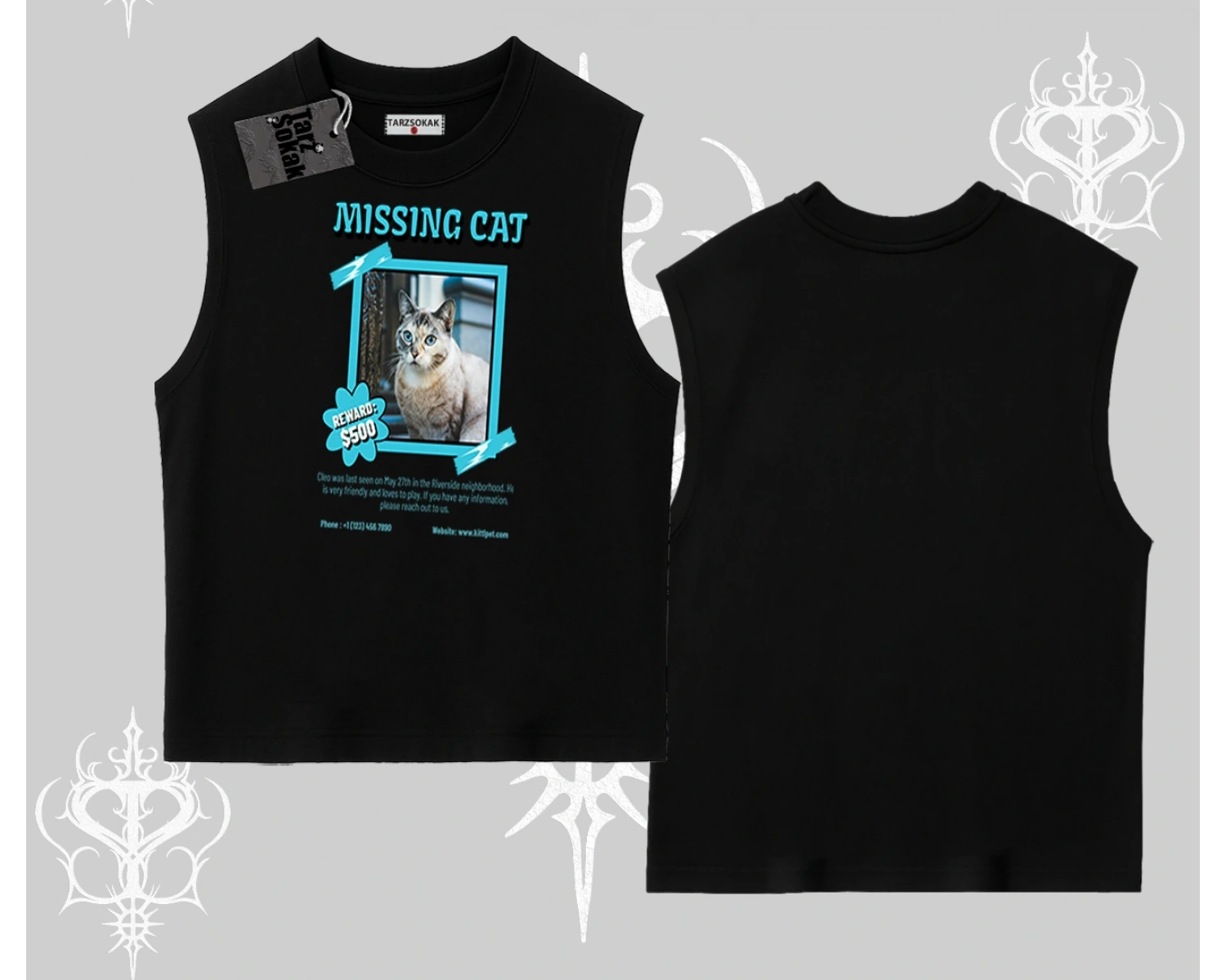 Missing Cat Baskılı Kolsuz Tshirt