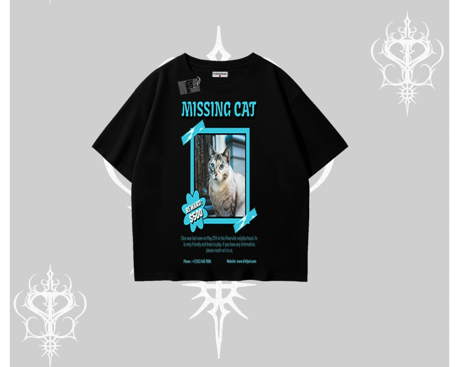 Missing Cat Baskılı Oversize Tshirt