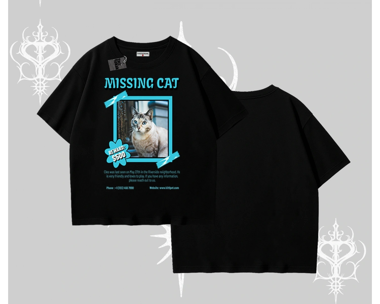 Missing Cat Baskılı Oversize Tshirt