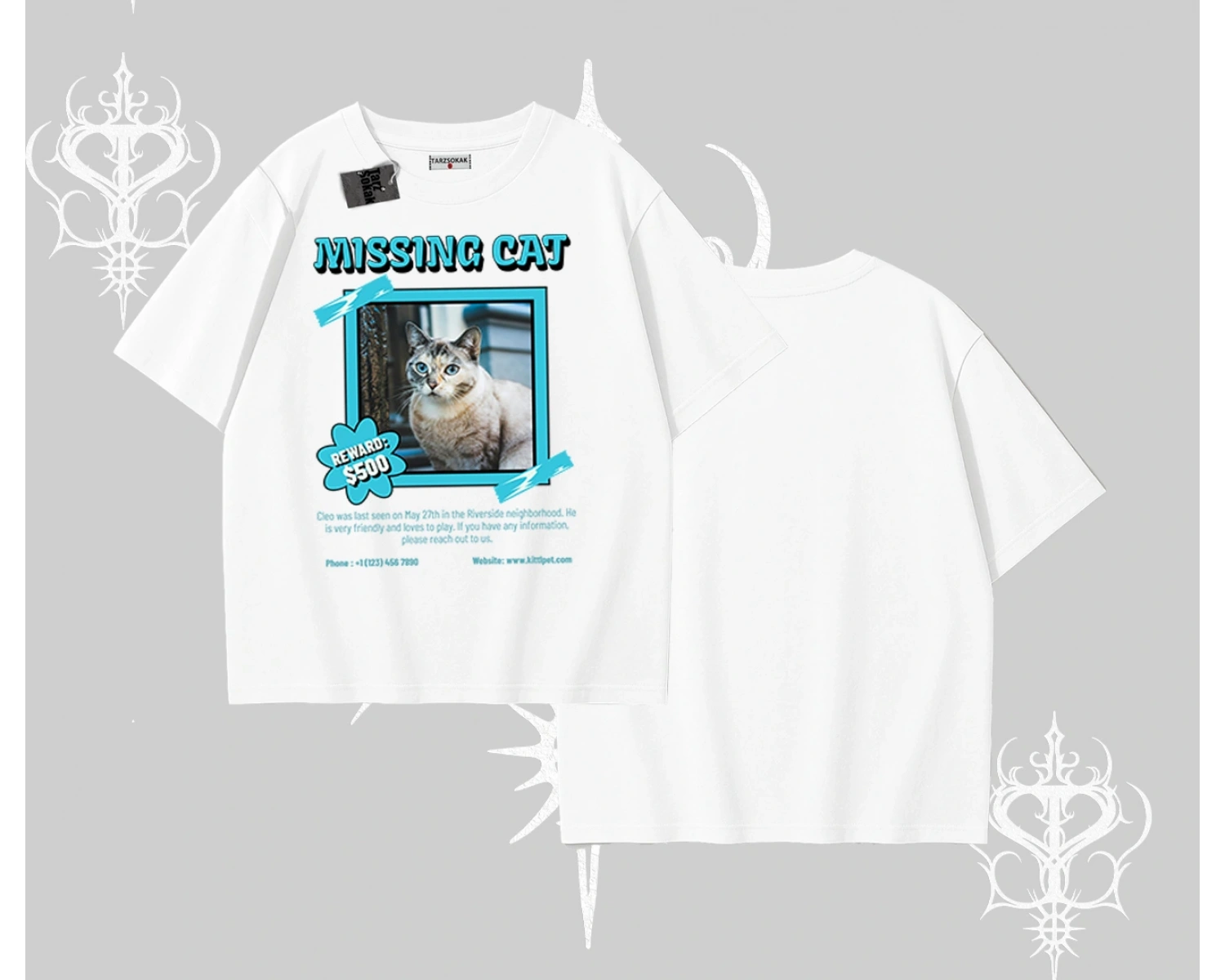 Missing Cat Baskılı Oversize Tshirt