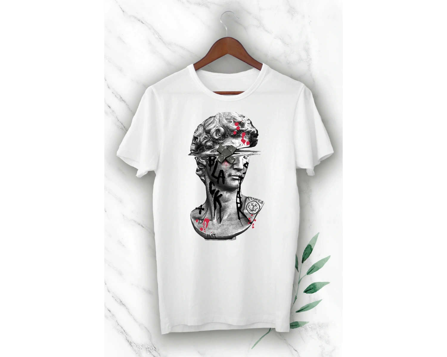 Mitoloji David Heykel Baskılı Beyaz Unısex Tişört