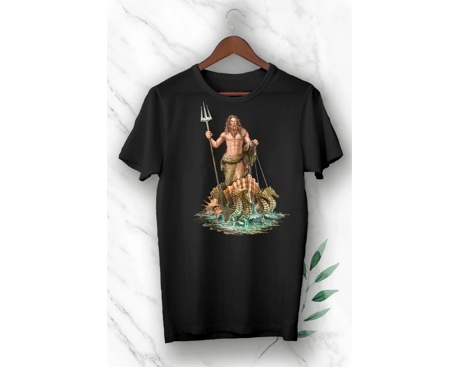 Mitoloji Denizler Tanrısı Poseidon Baskılı Beyaz Unısex Tişört