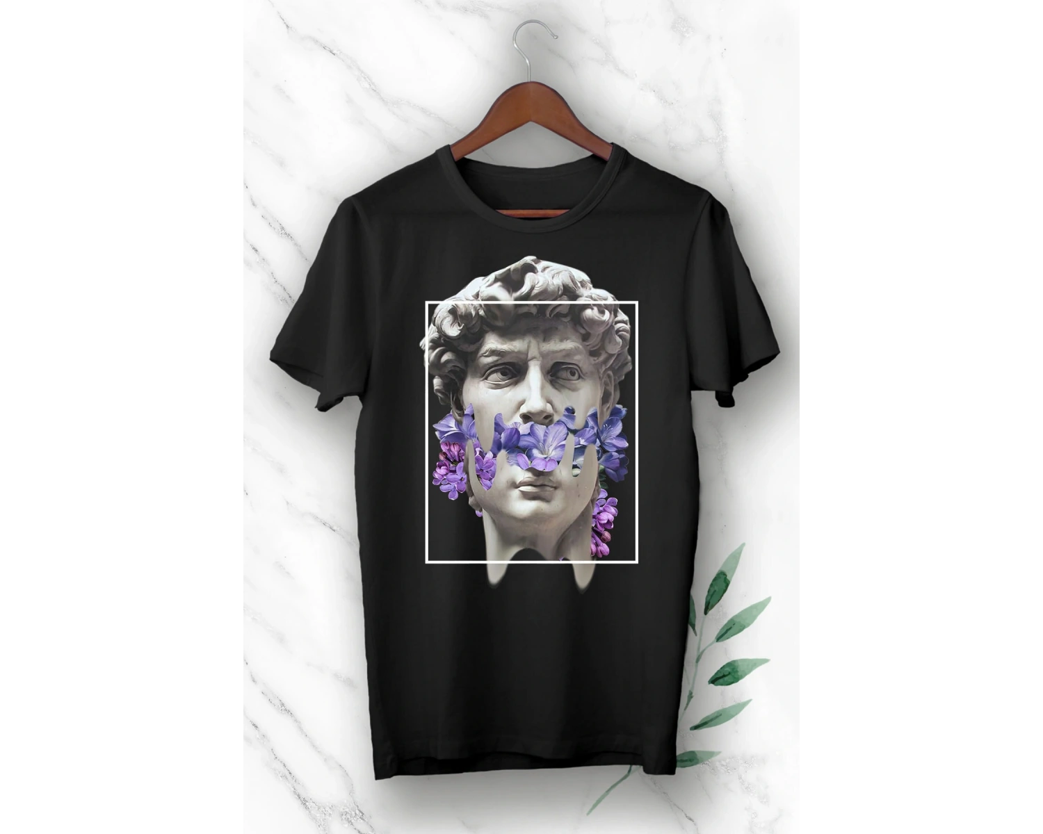 Mitoloji Heykel Baskılı Siyah Unısex Tişört